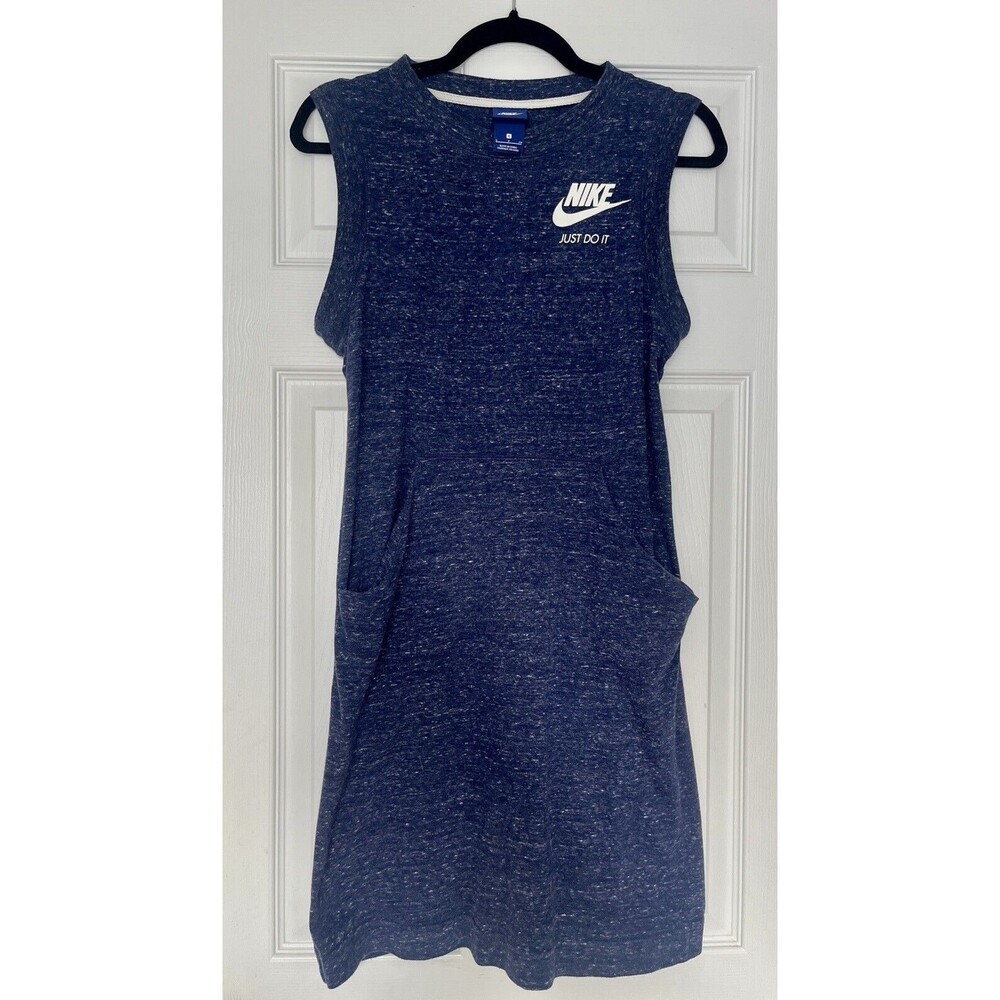 Nike Womens Athletic Blue Tennis Dress Logo Pockets Crew Sleeveless S